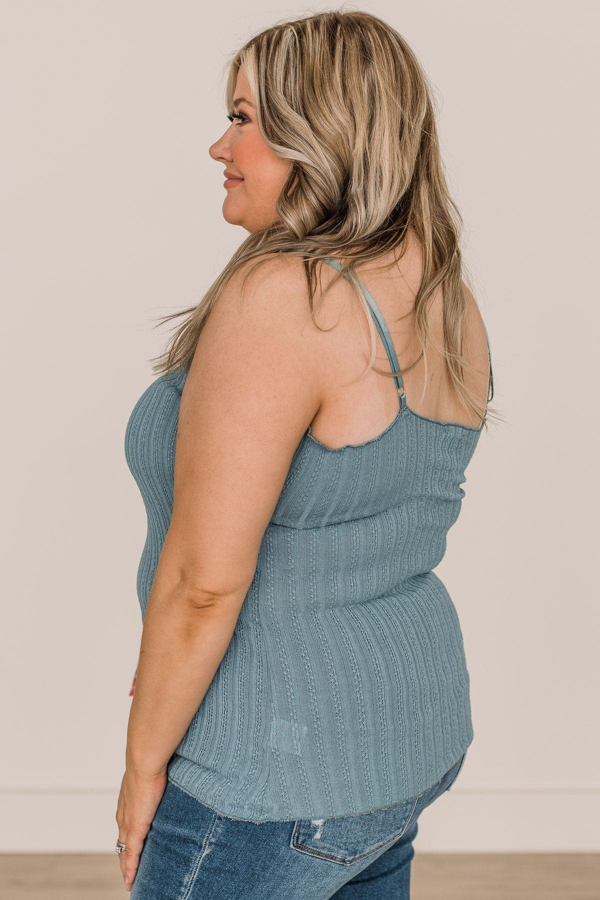 Happiness Is Within Ribbed Knit Tank- Slate Blue