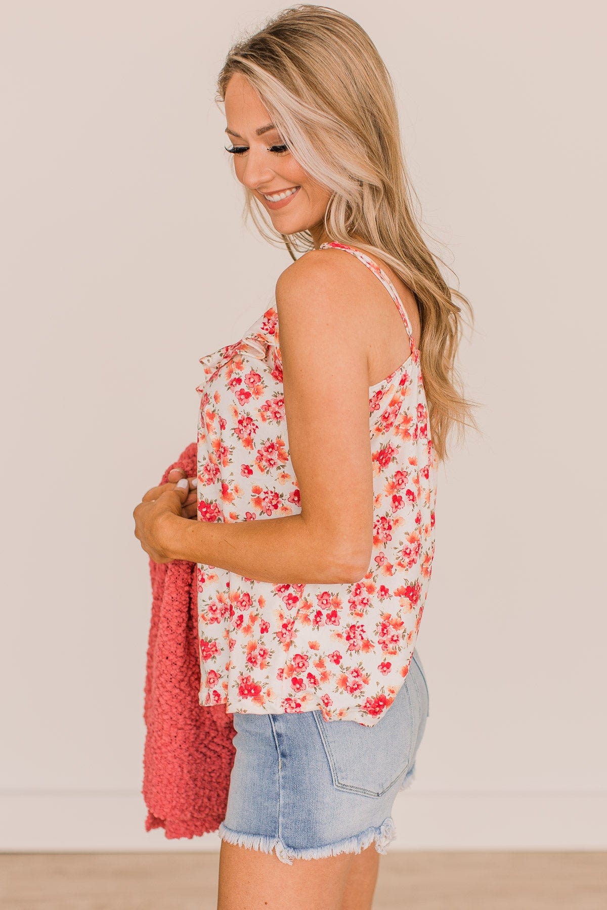 Pretty Petals Floral Tank Top- Ivory & Pink