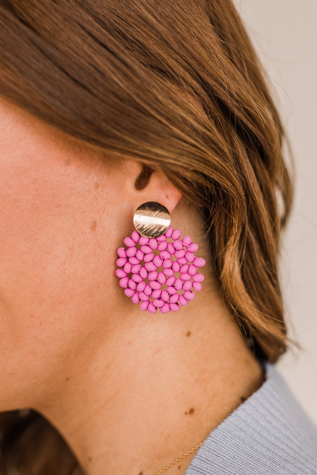 Exceptionally Beautiful Beaded Drop Earrings- Pink