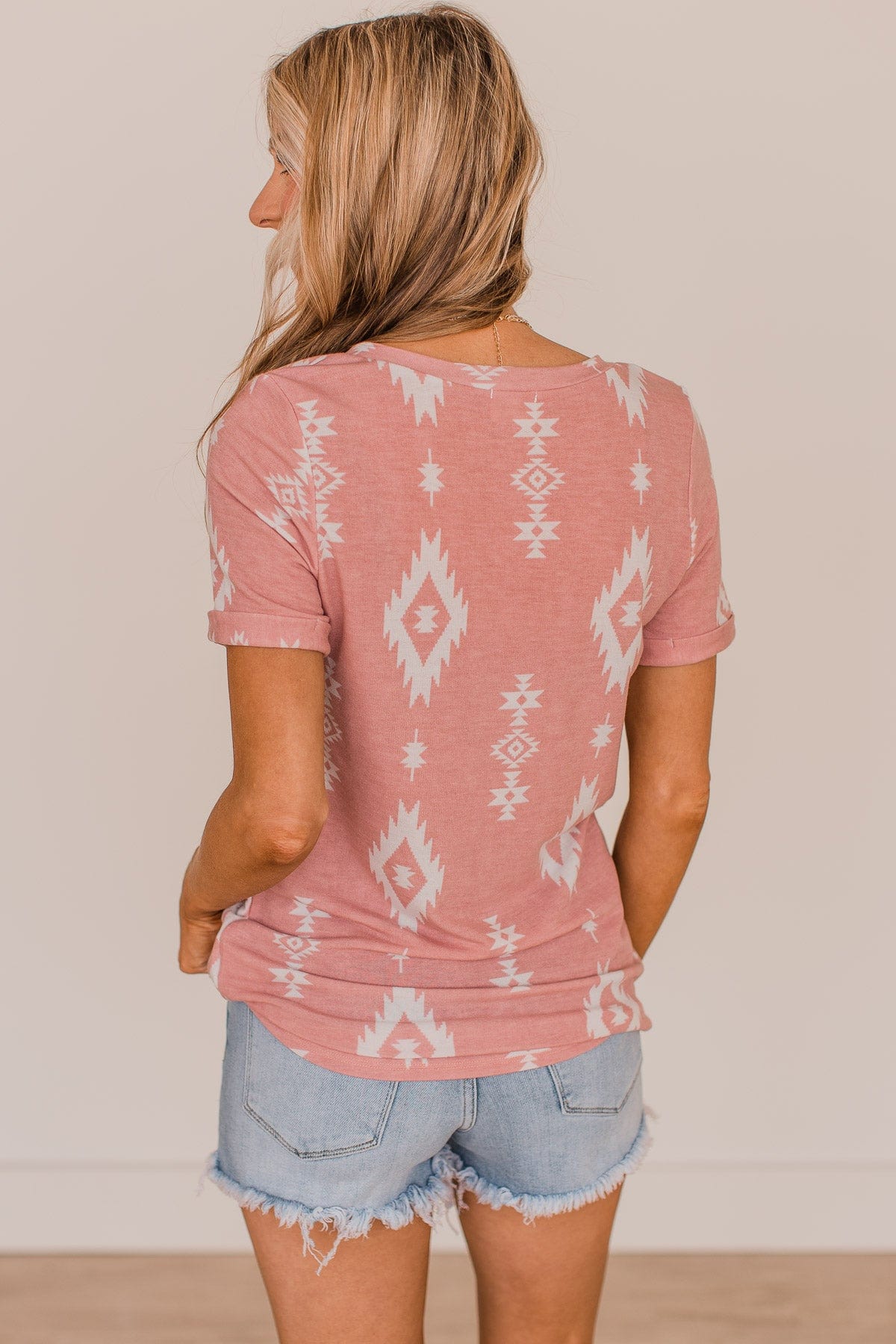 Spread Your Wings Aztec Print Top- Dusty Pink