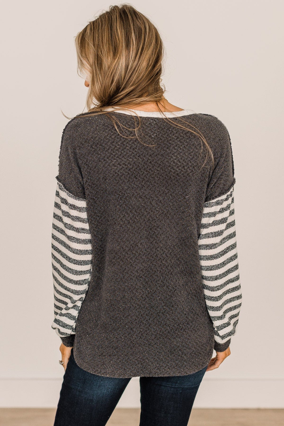 Winter Views Long Sleeve Knit Top- Charcoal
