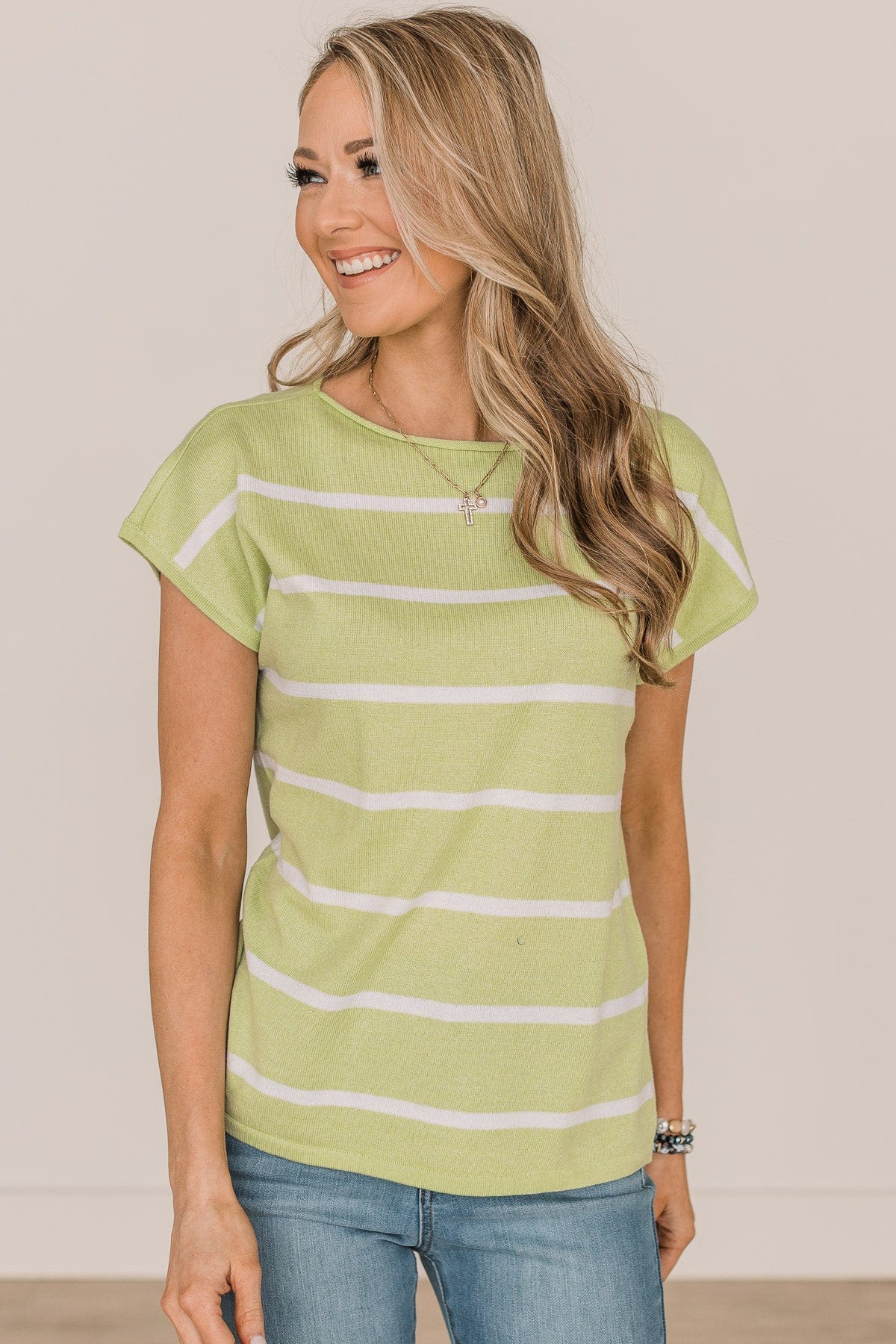 Dream Of The Day Striped Knit Top- Lime