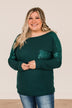 Take Note Sequin Knit Top- Hunter Green