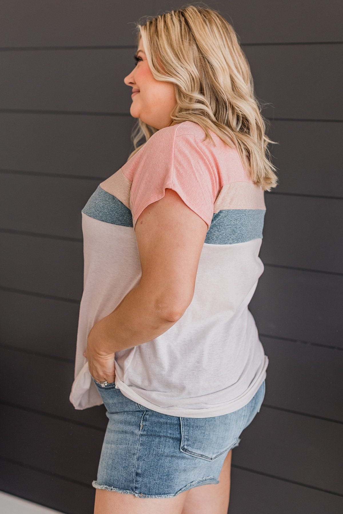 Crushing It Color Block Top- Pink & Ivory