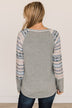 Fearless Looks Aztec Print Top- Heather Grey
