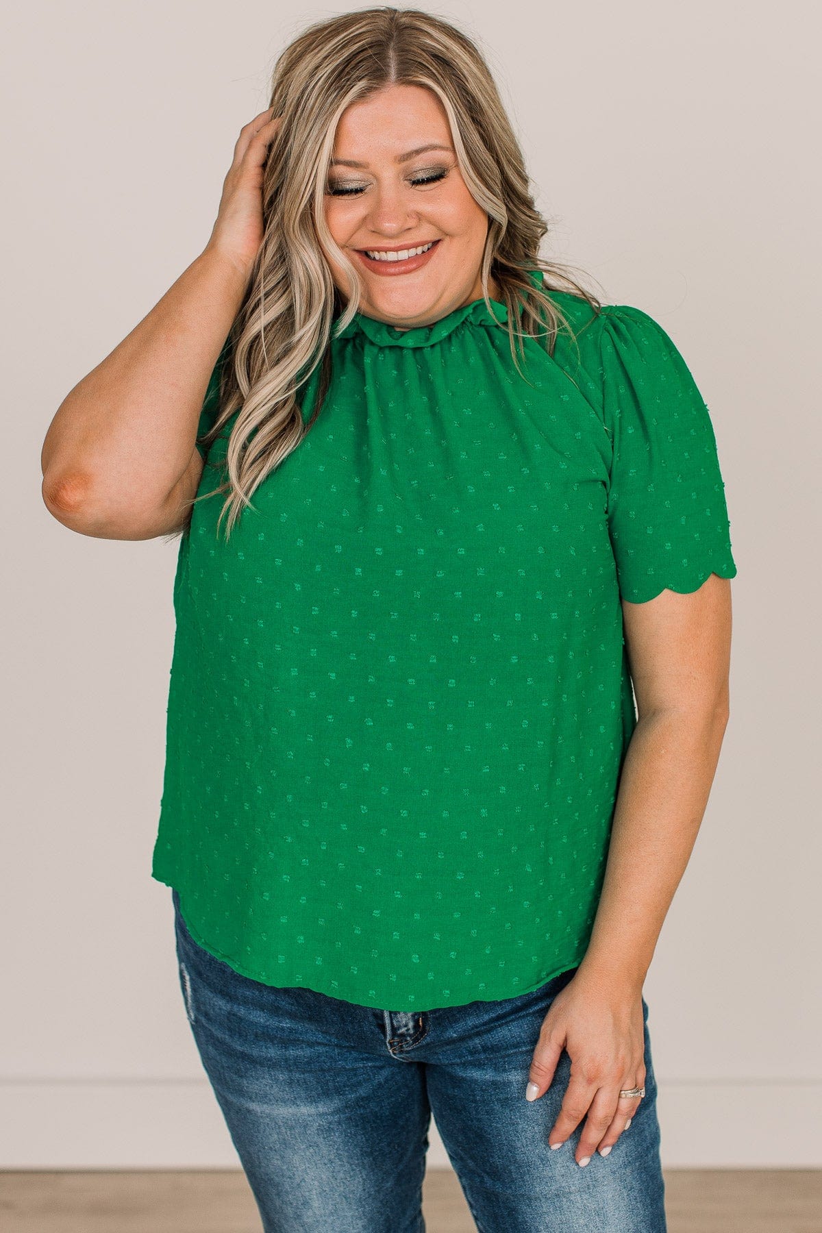 Forever After All Swiss Dot Blouse- Kelly Green