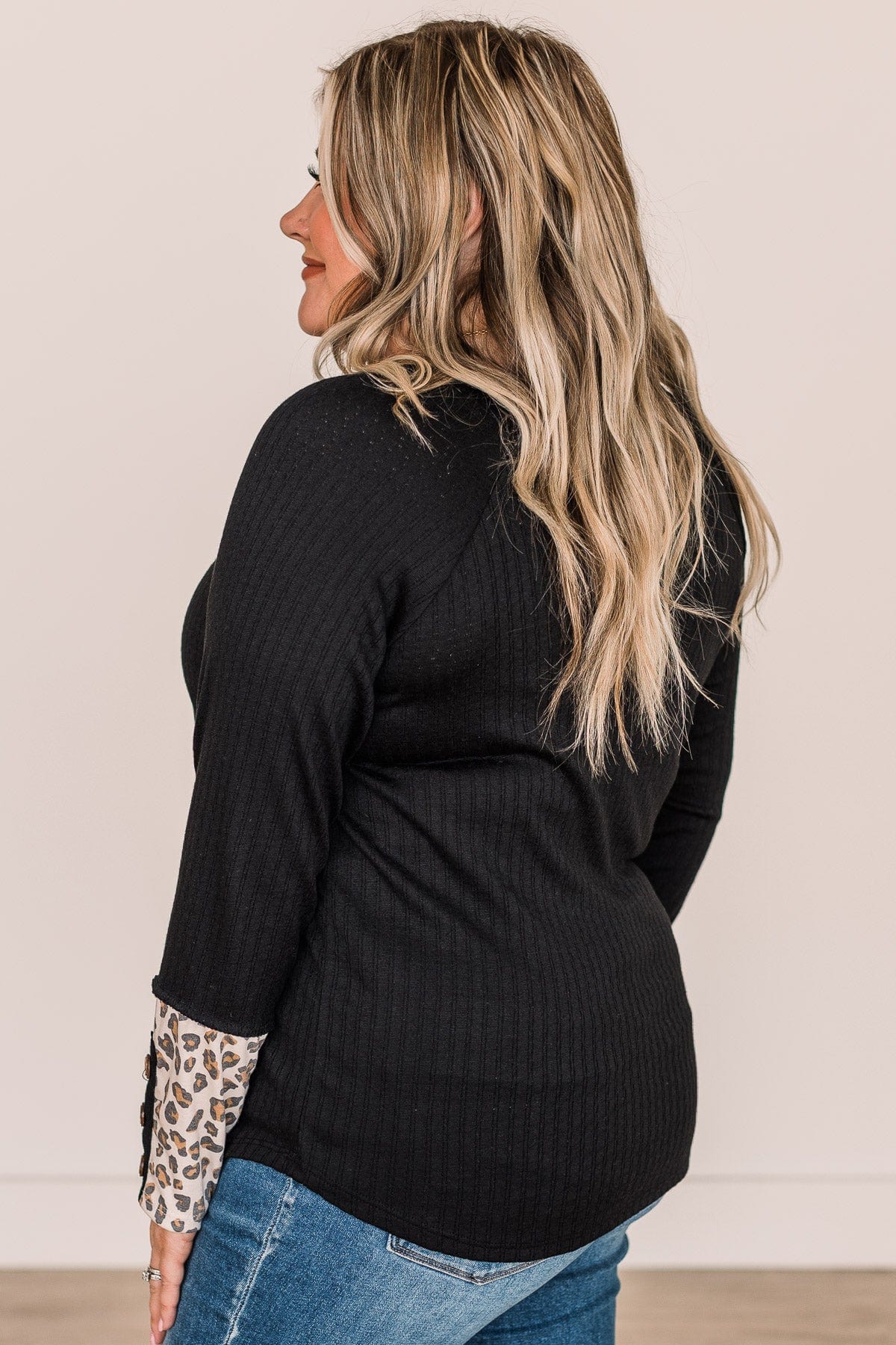At My Happiest Button Knit Top- Black