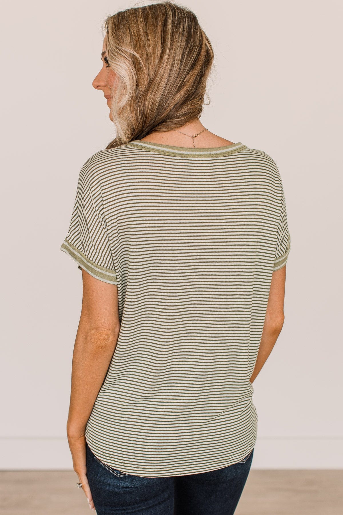 In The Right Direction Striped Top- Ivory & Olive