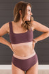 Sweeter Than Sunshine Ribbed Swim Top- Eggplant & Pink