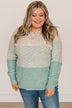 Warmest Greetings Color Block Sweater- Oatmeal & Mint Blue