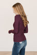 All The Possibilities Notch Knit Top- Eggplant