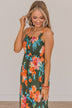 Give It A Chance Floral Midi Dress- Dark Olive