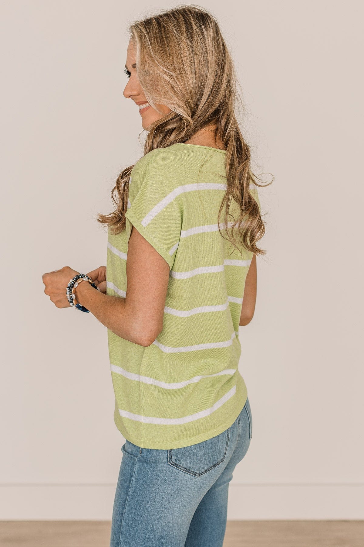 Dream Of The Day Striped Knit Top- Lime