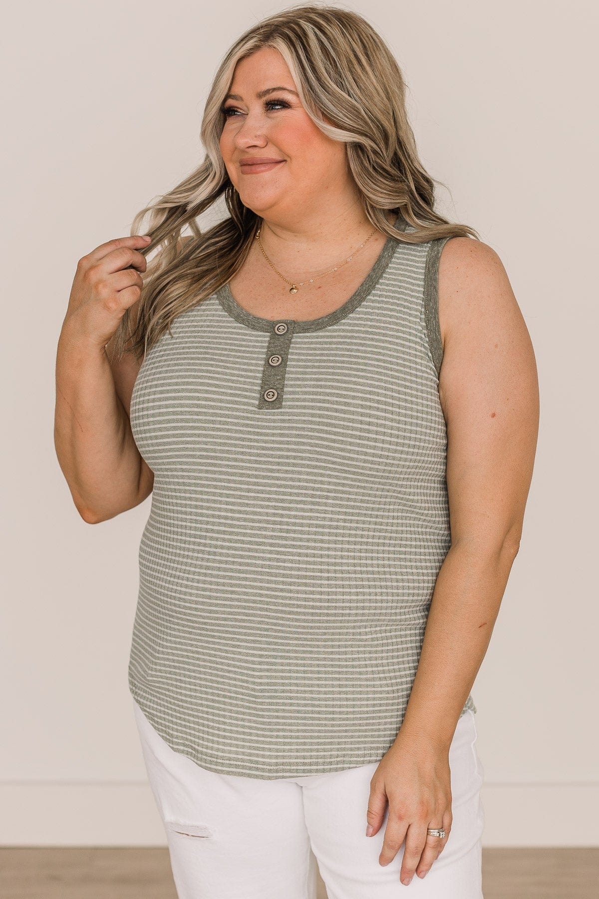 Chasing After You Striped Tank Top- Light Olive