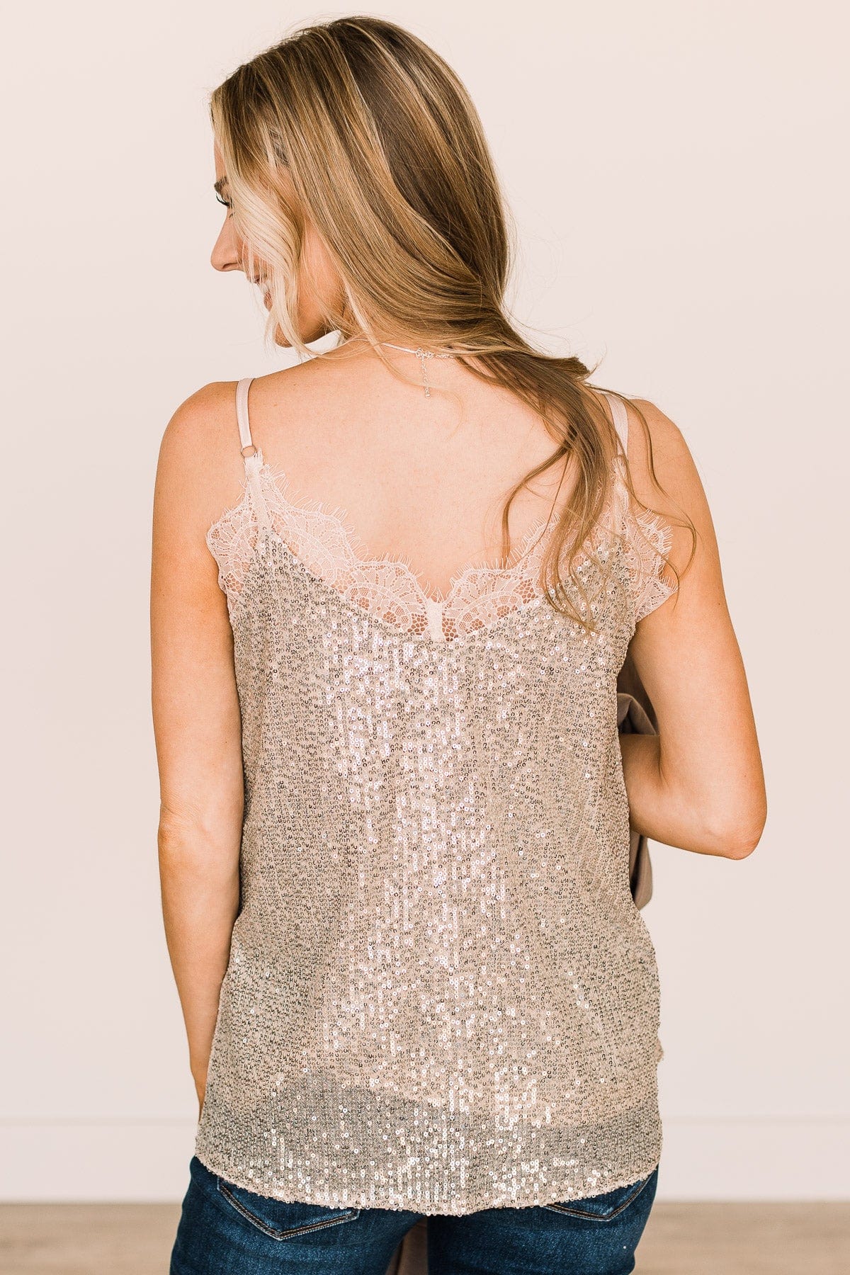 Stunning In Sequins Tank Top- Champagne