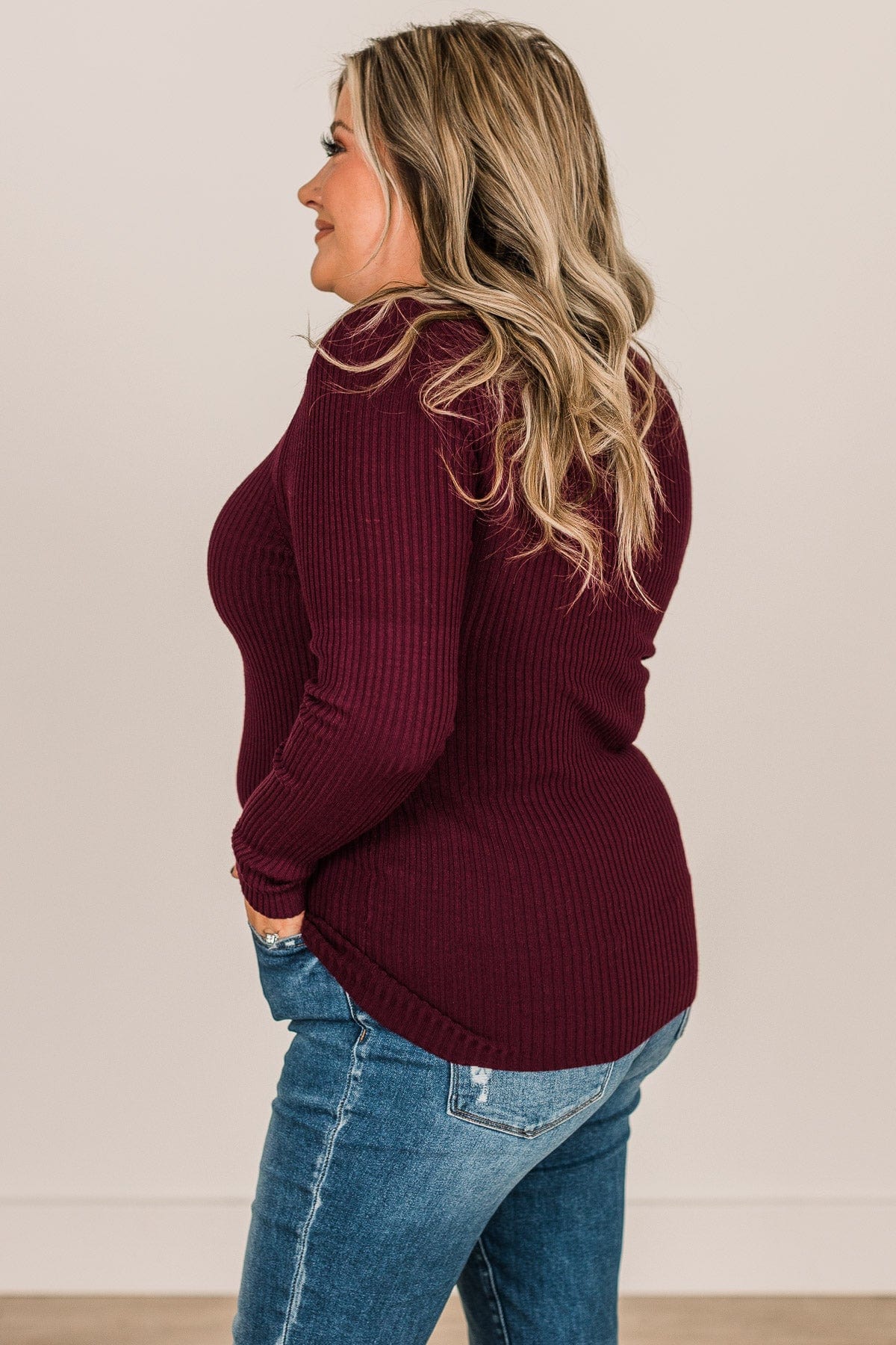 Given The Chance Ribbed Knit Sweater- Burgundy