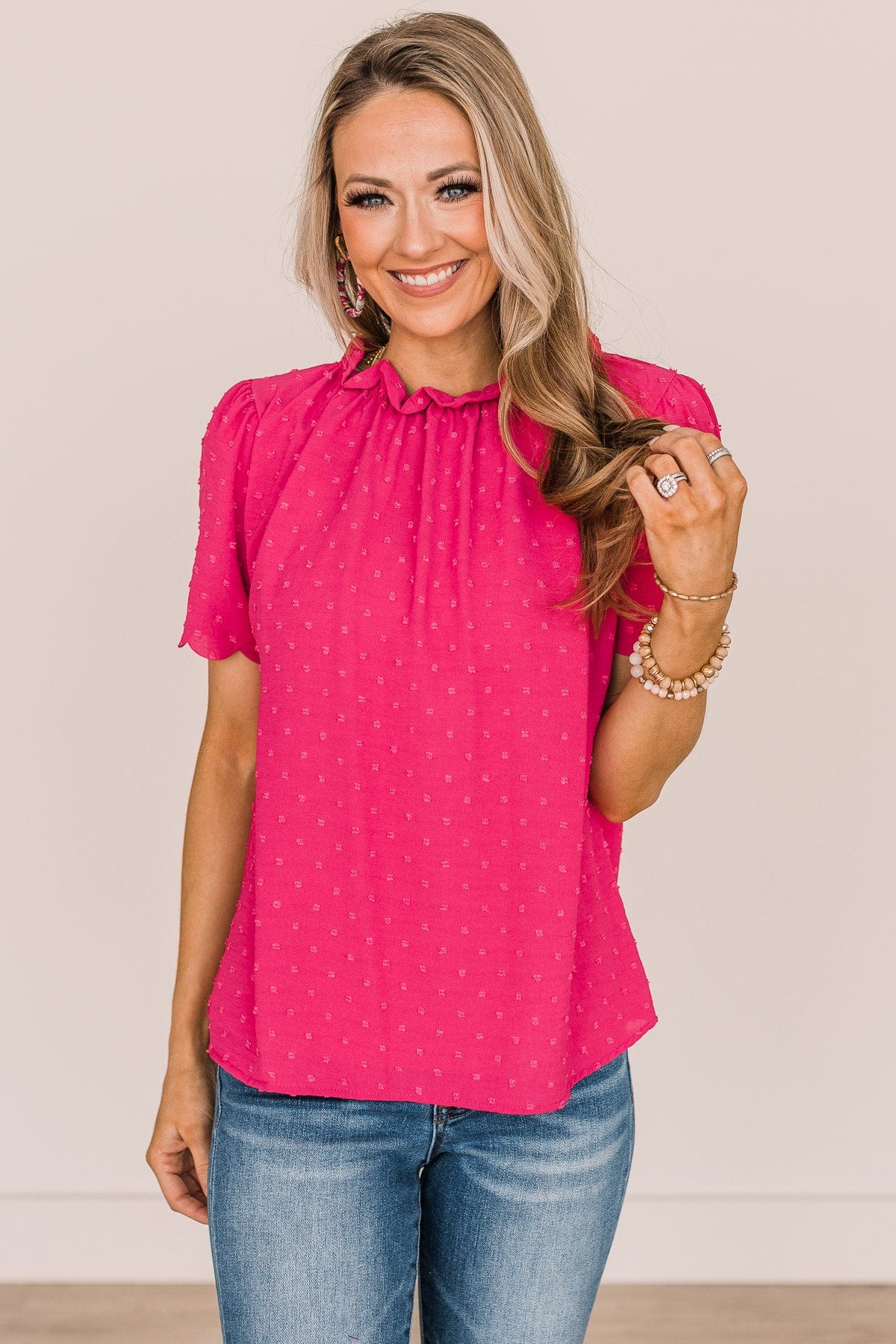 Forever After All Swiss Dot Blouse- Fuchsia