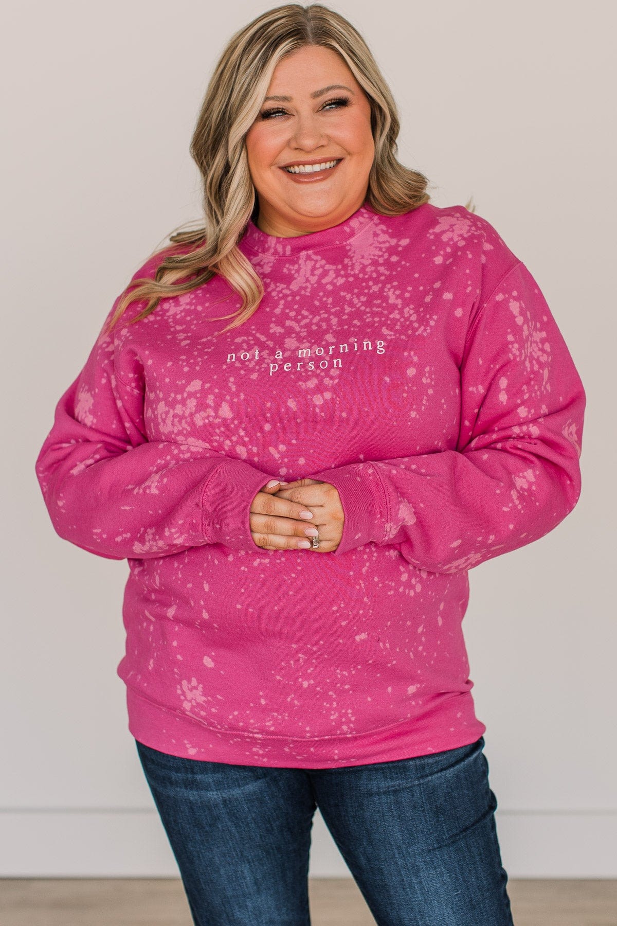 "Not A Morning Person" Crew Neck- Fuchsia