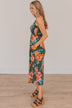 Give It A Chance Floral Midi Dress- Dark Olive
