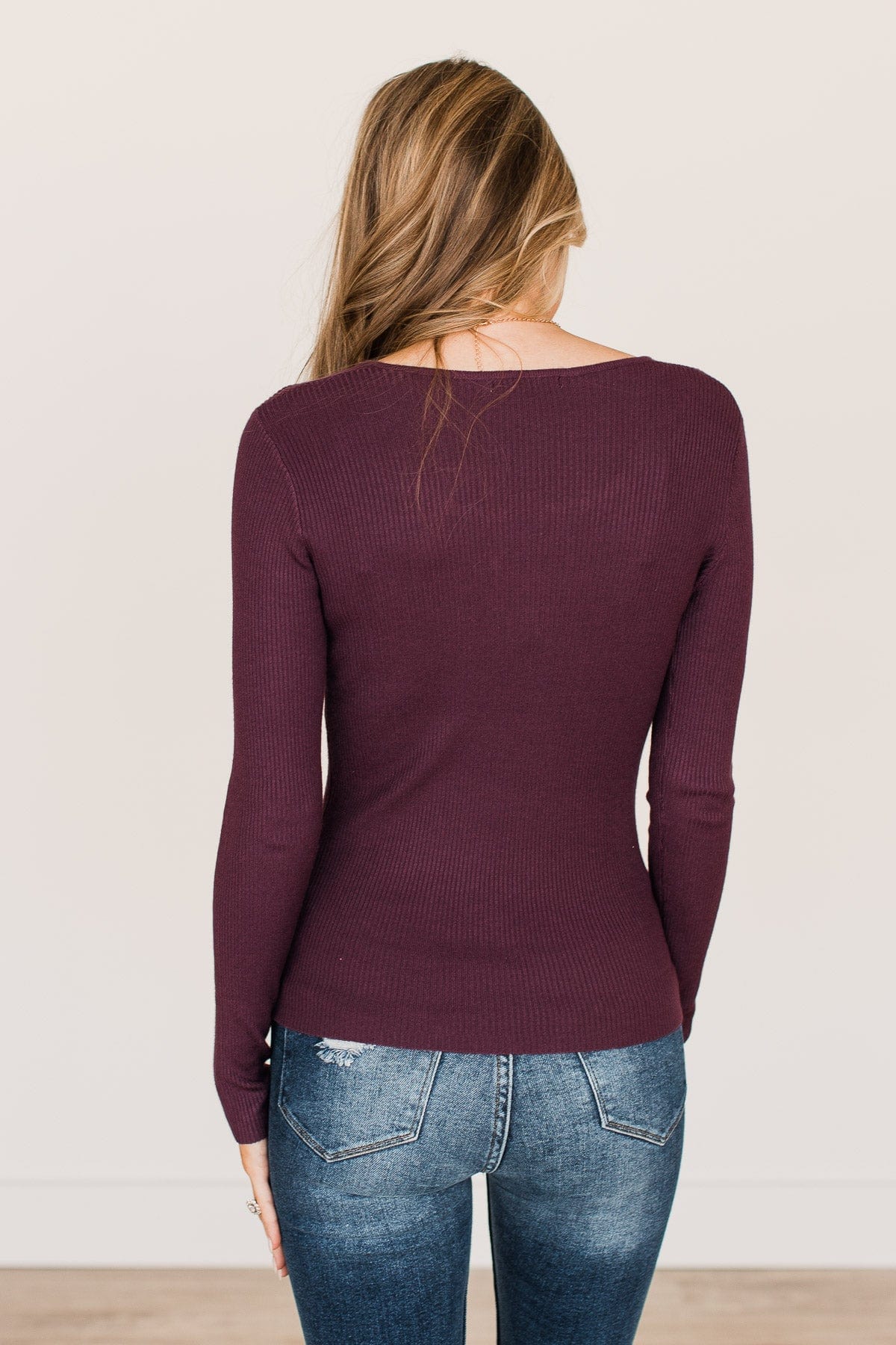 All The Possibilities Notch Knit Top- Eggplant