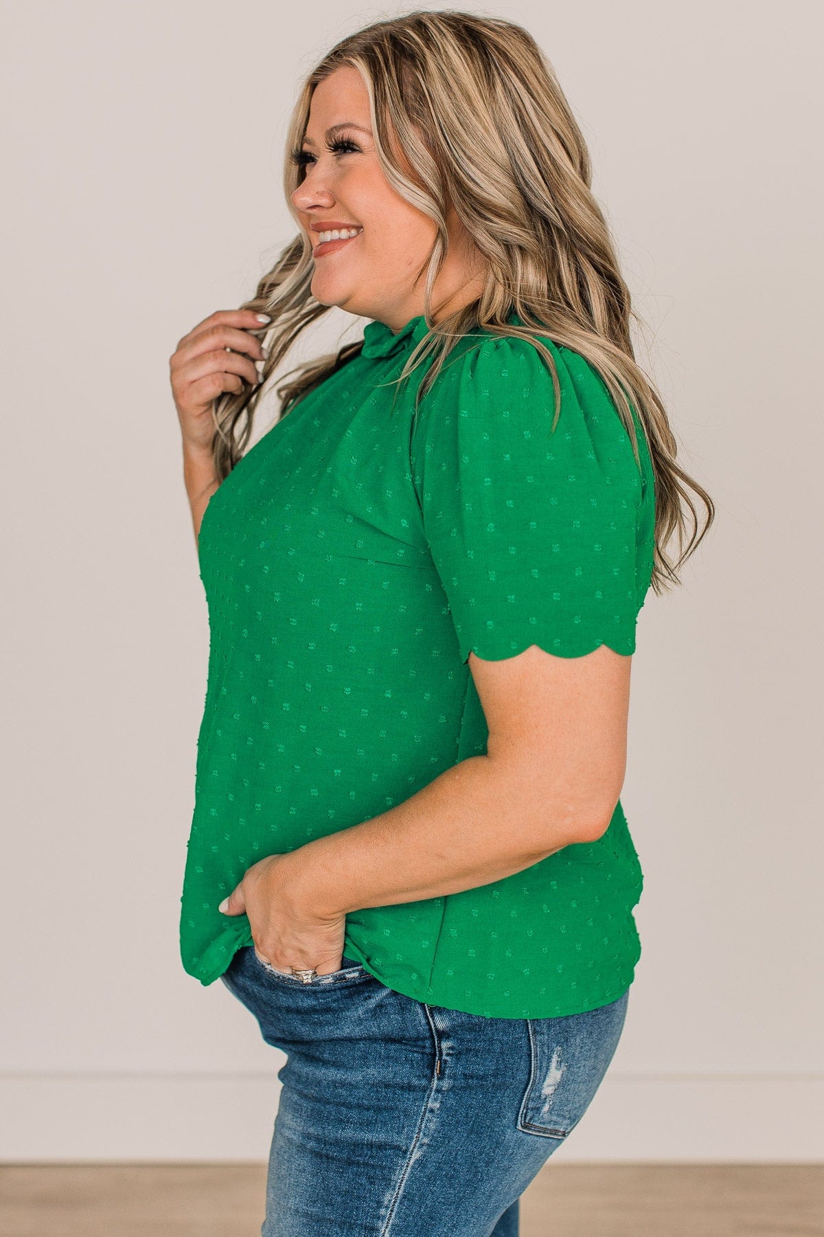 Forever After All Swiss Dot Blouse- Kelly Green