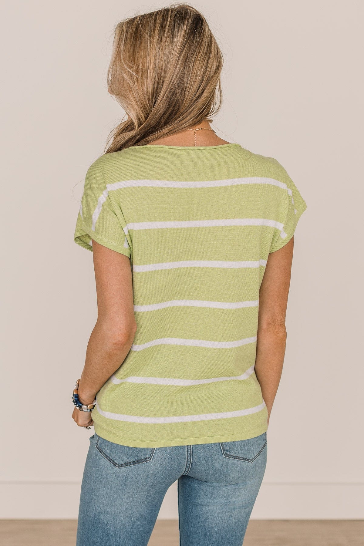 Dream Of The Day Striped Knit Top- Lime