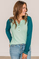 Good Wishes Button Knit Top- Mint & Teal