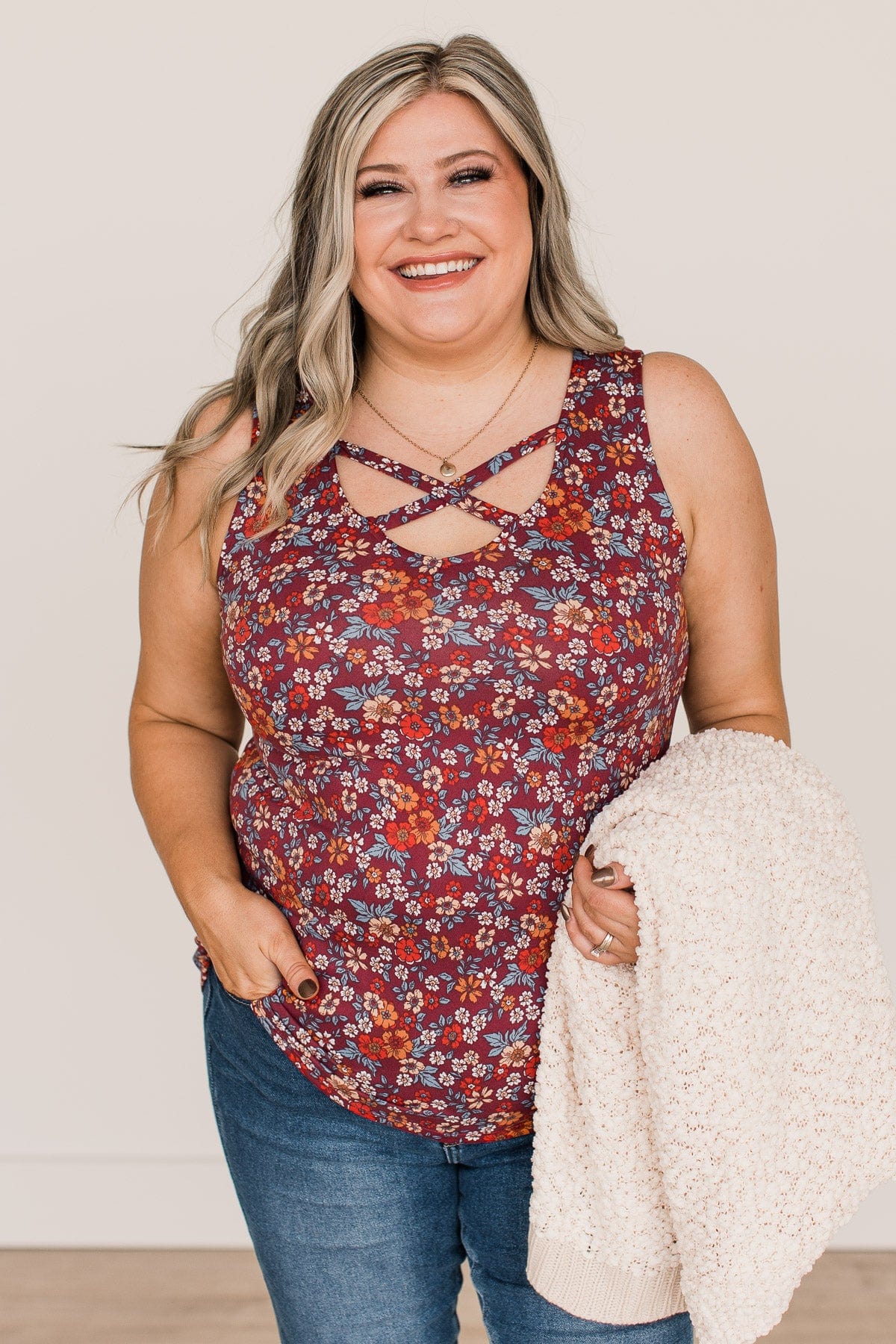All About You Floral Tank Top- Burgundy