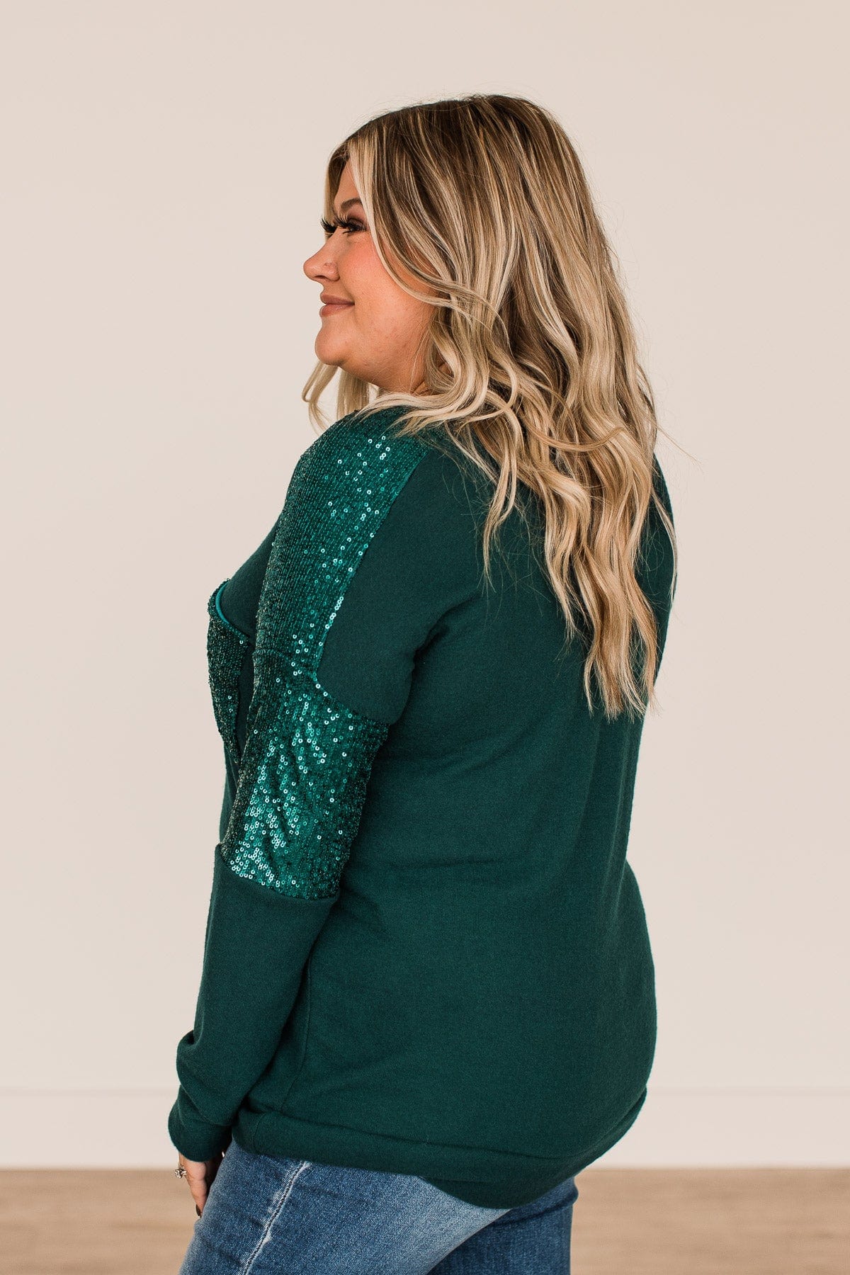 Take Note Sequin Knit Top- Hunter Green