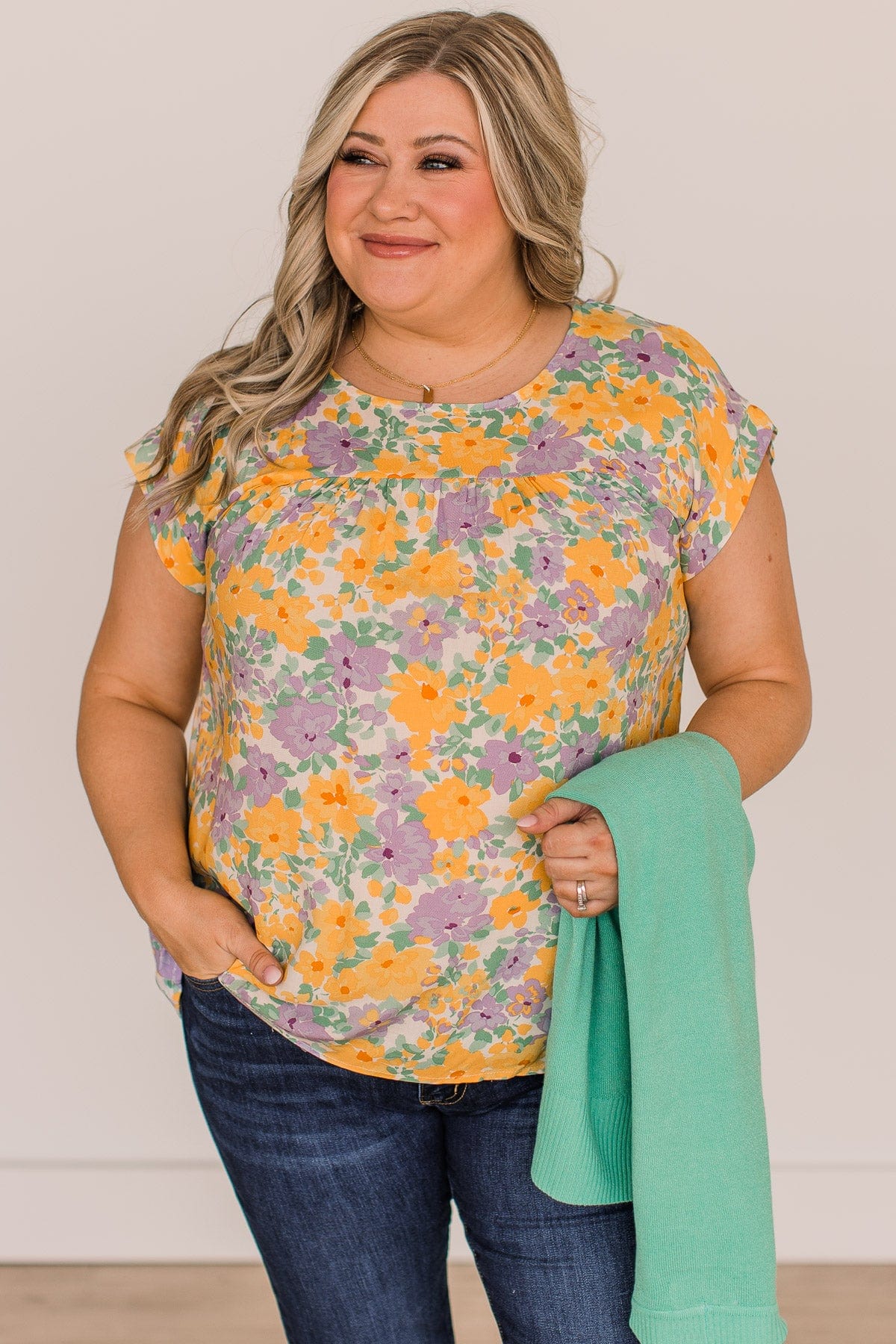 A Good Thing Floral Blouse- Yellow & Purple