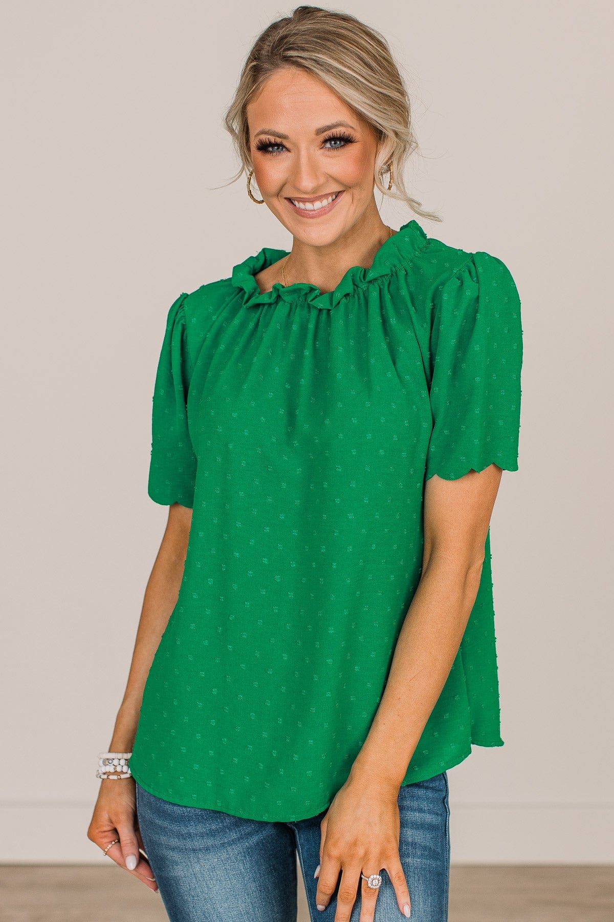 Forever After All Swiss Dot Blouse- Kelly Green