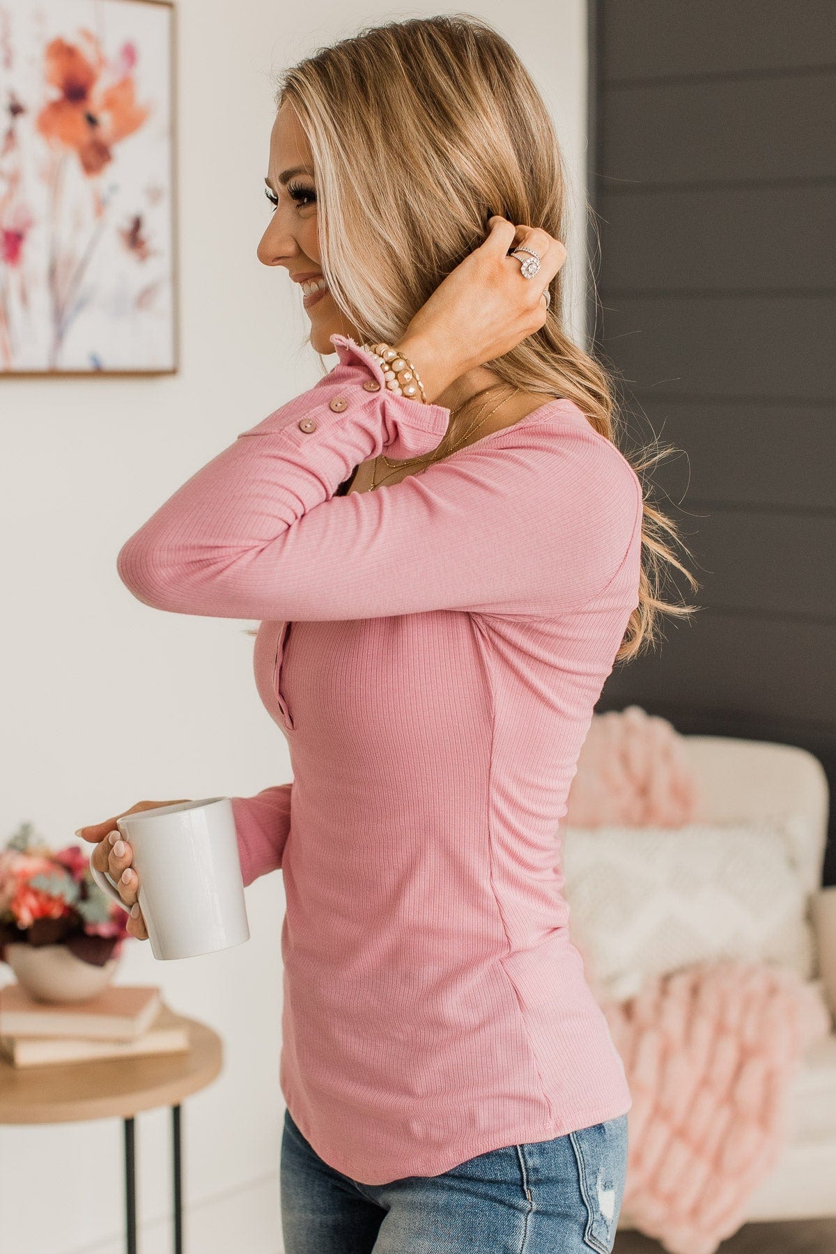 Give Your Best Long Sleeve Henley Top- Light Pink – The Pulse Boutique