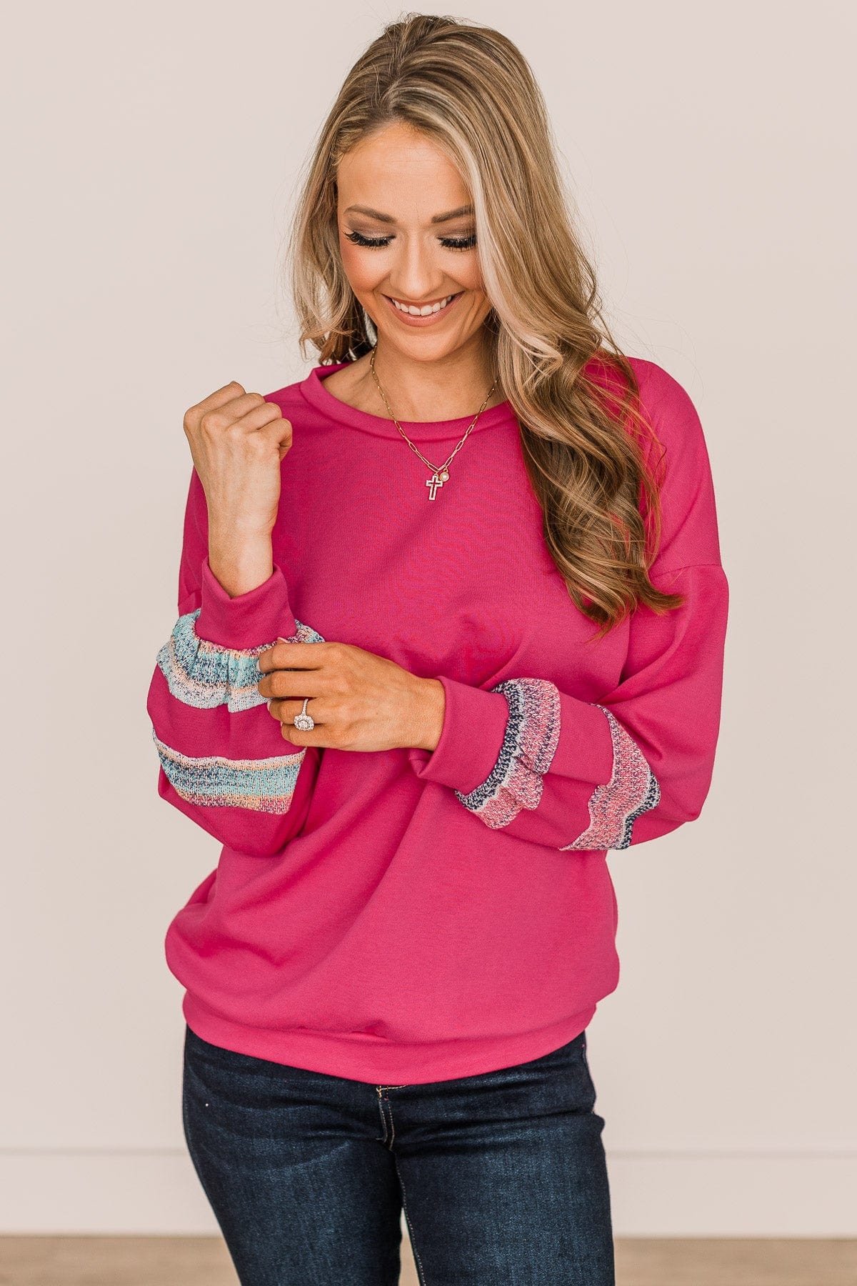 In This Together Long Sleeve Knit Top- Hot Pink
