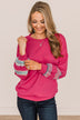 In This Together Long Sleeve Knit Top- Hot Pink