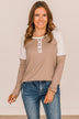 In The Works Button Knit Top- Beige & Ivory