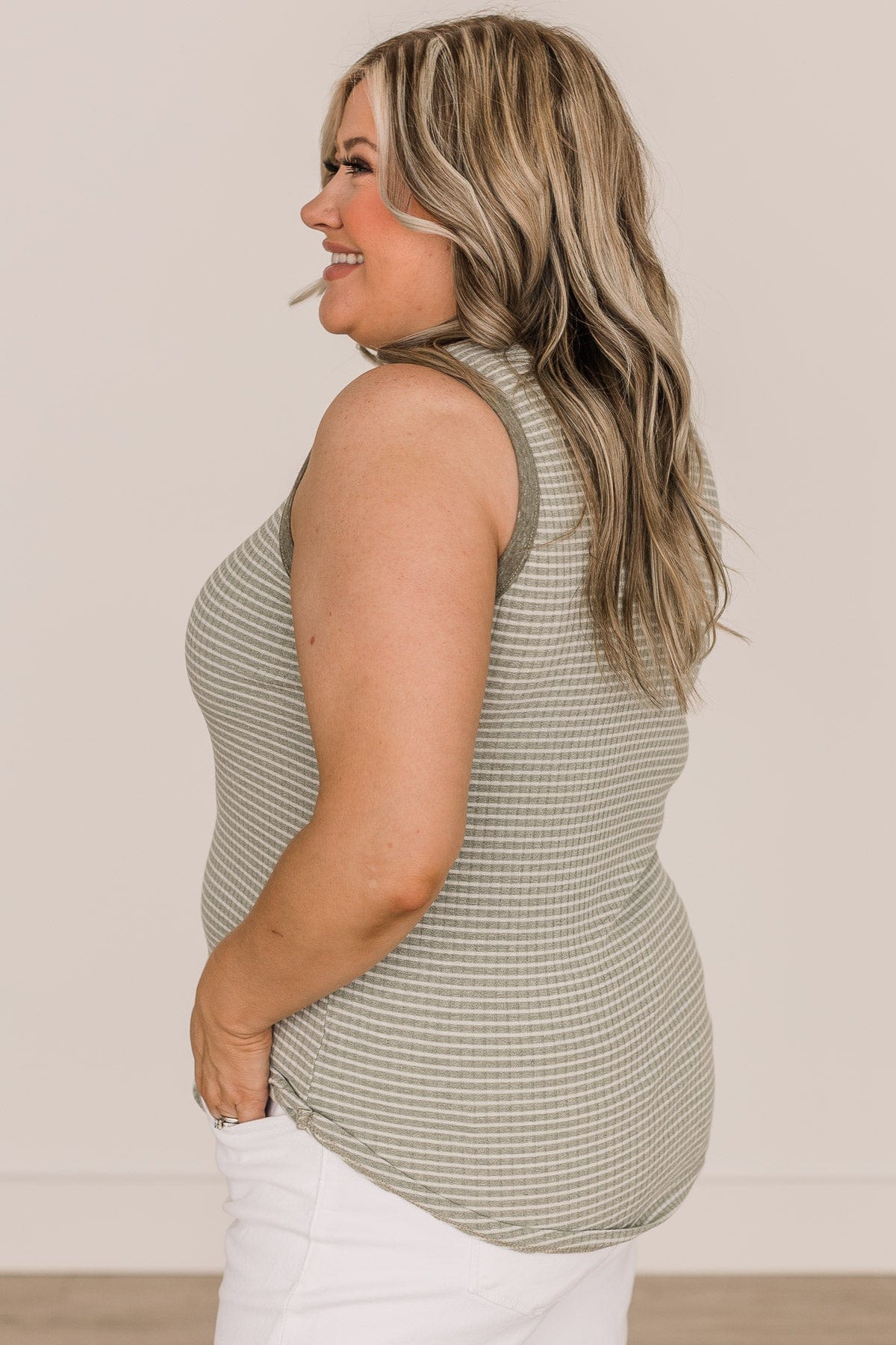 Chasing After You Striped Tank Top- Light Olive