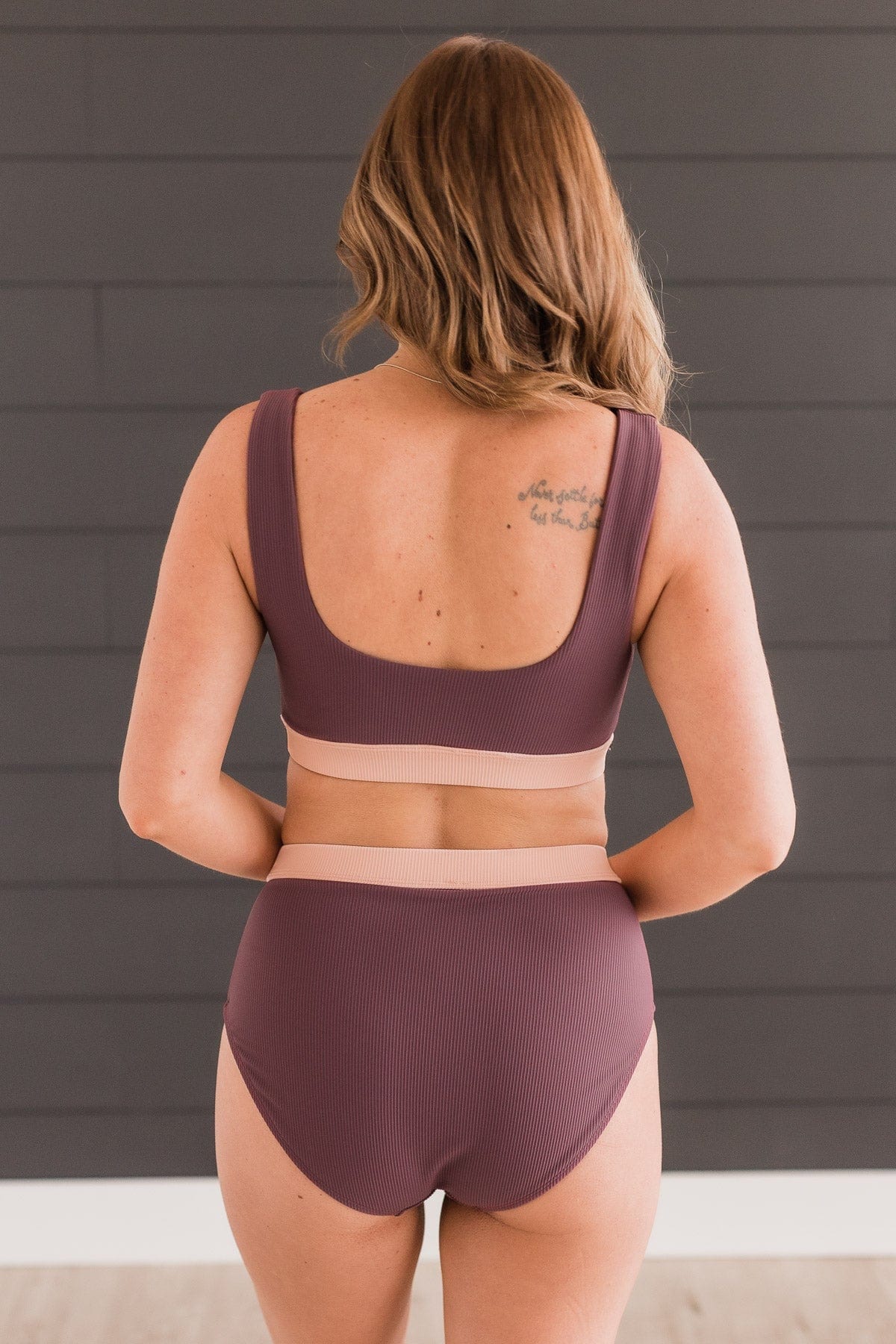 Sweeter Than Sunshine Ribbed Swim Top- Eggplant & Pink