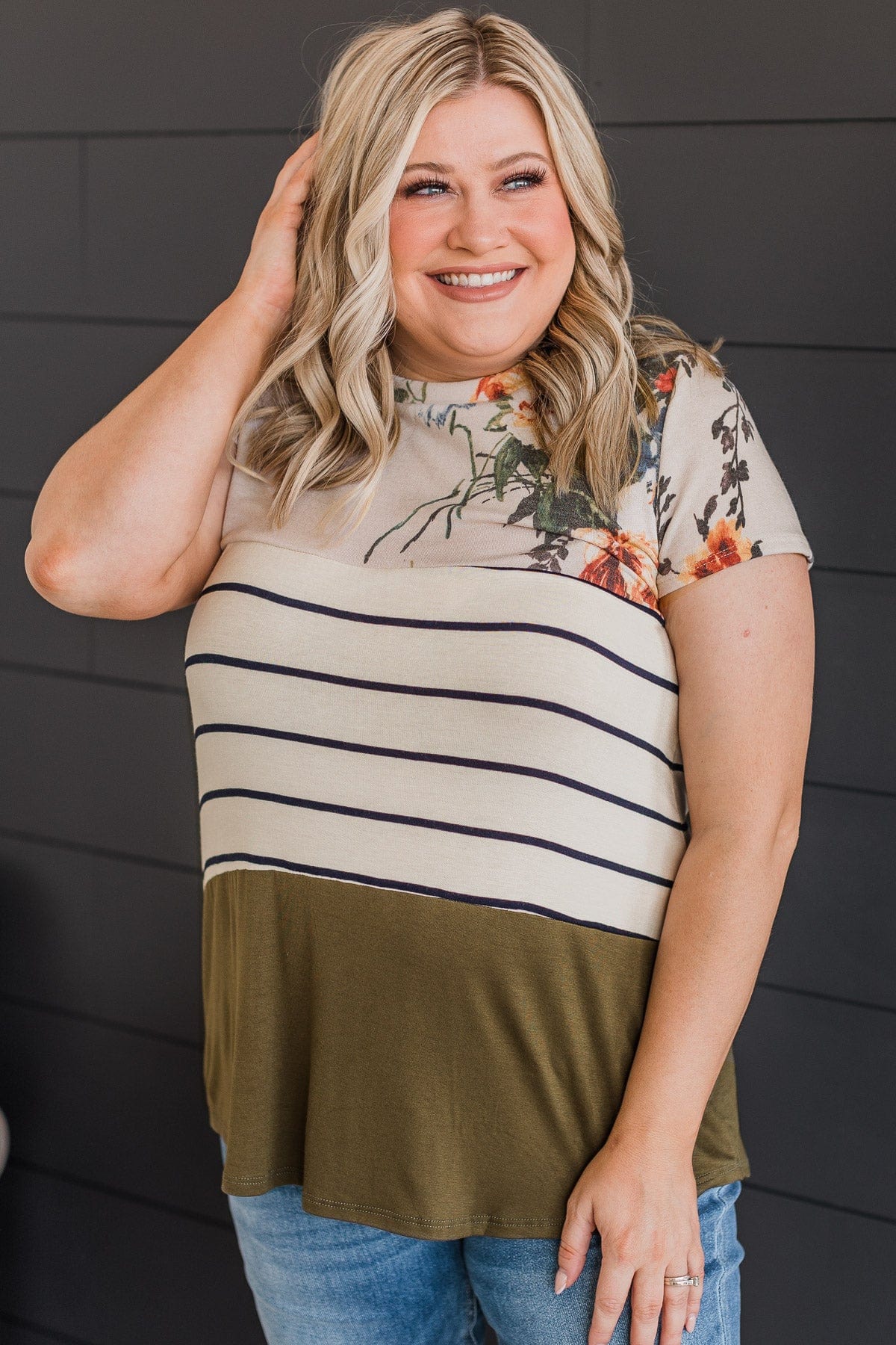 Perpetual Bliss Color Block Top- Ivory & Olive