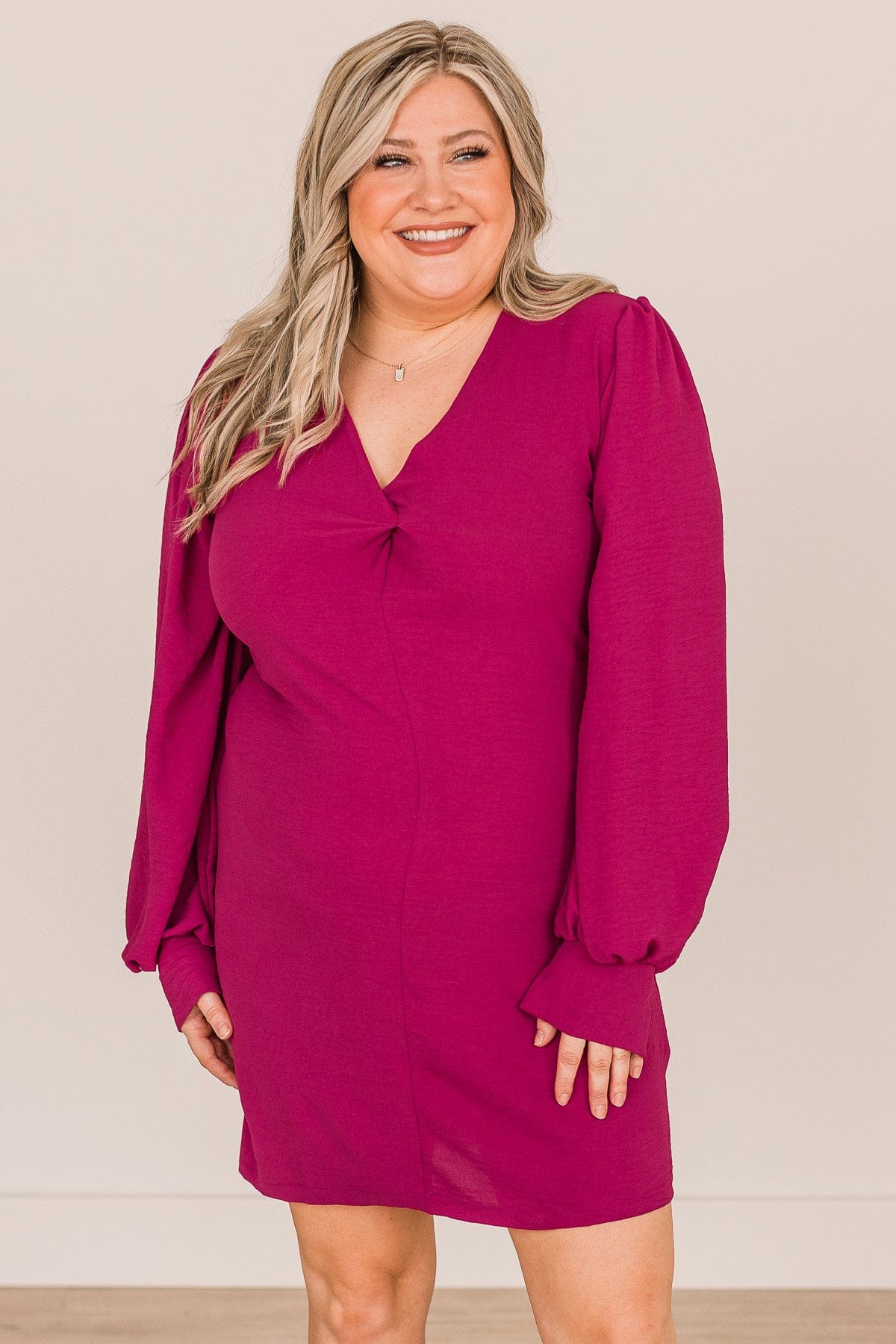Feeling Cute Long Sleeve Shift Dress- Magenta