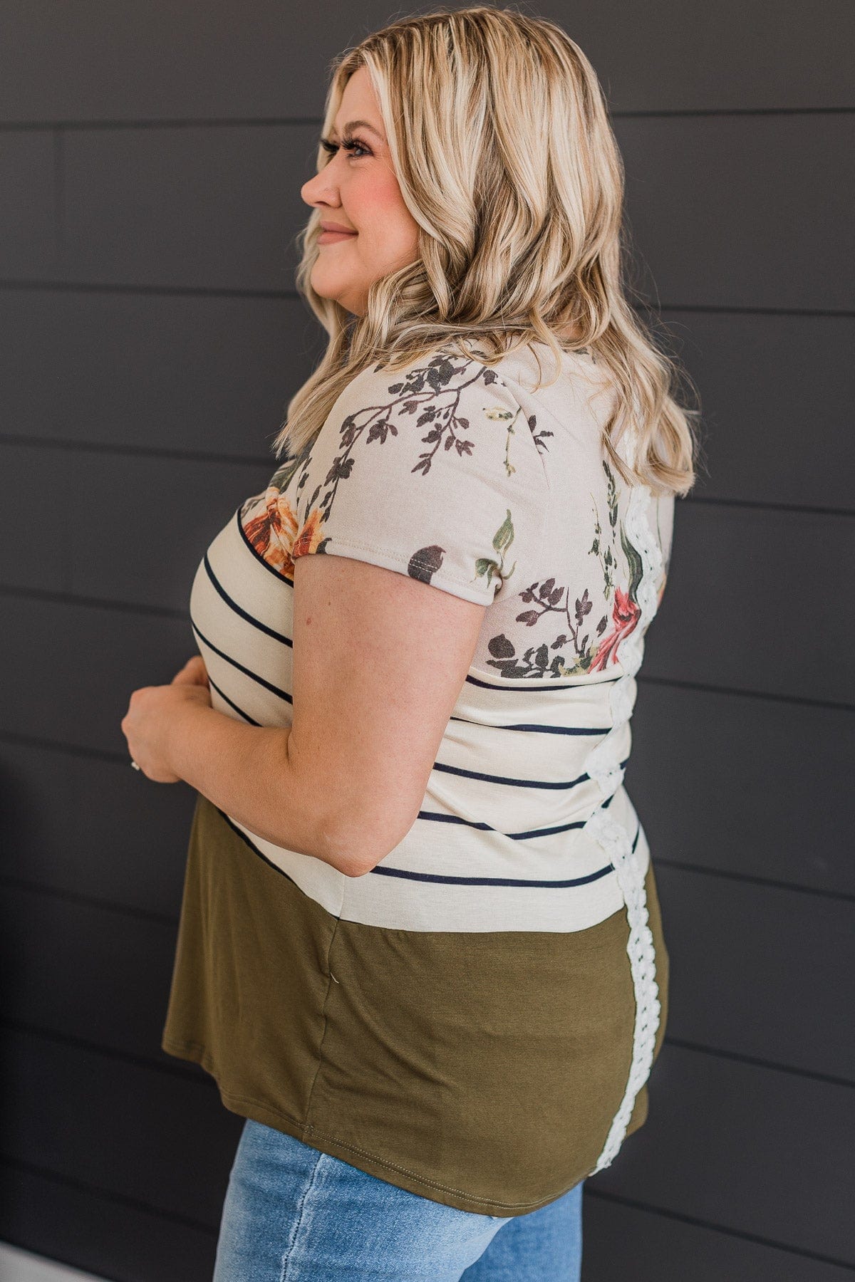 Perpetual Bliss Color Block Top- Ivory & Olive