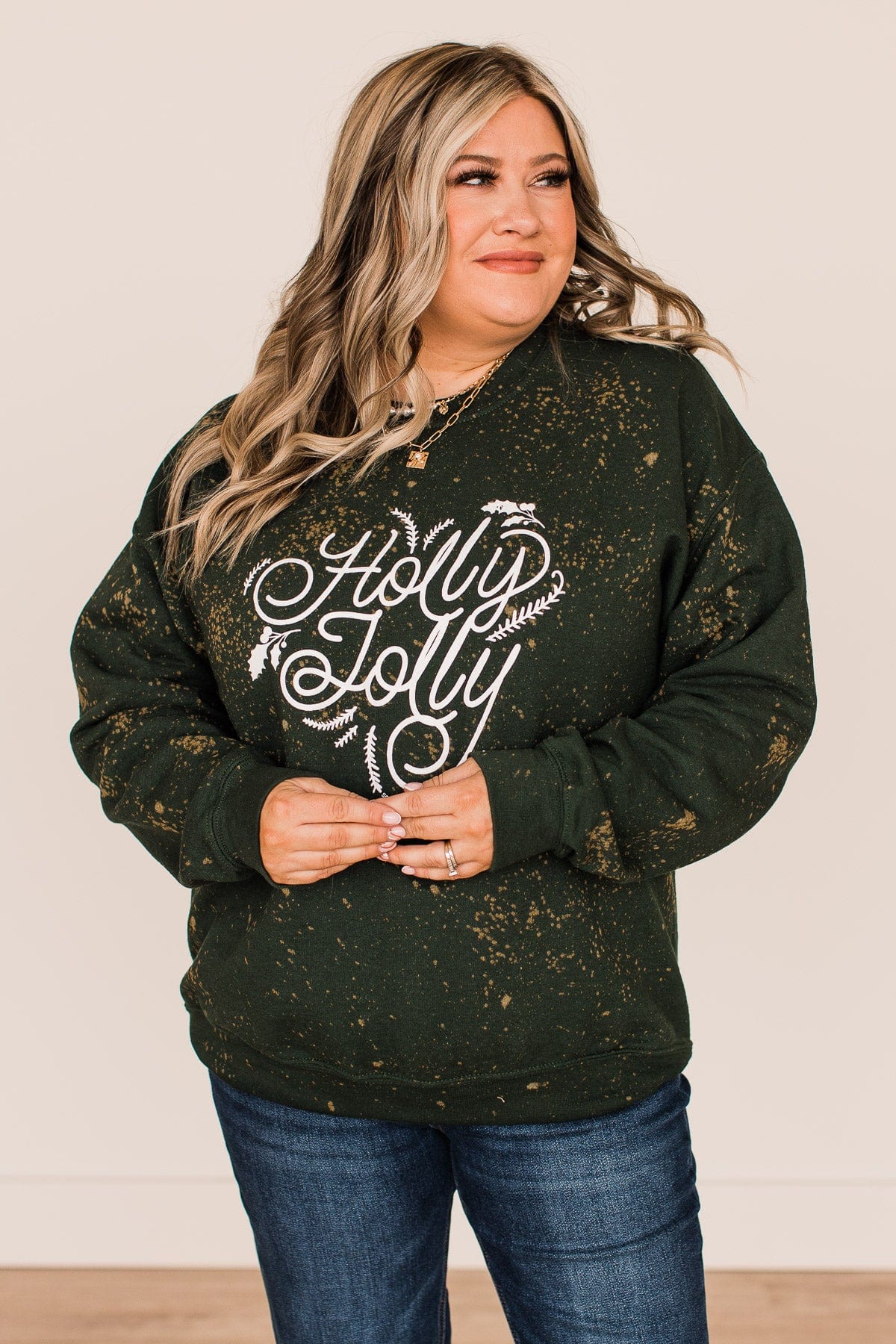 "Holly Jolly" Bleached Pullover- Wintergreen