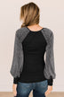 About Last Night Shimmer Sleeve Top- Black & Silver