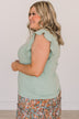 Lucky You Ruffle Sleeve Top- Sage