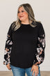 One To Remember Floral Sleeve Top- Black
