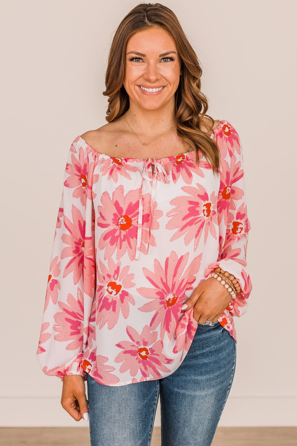 Full Of Hope Floral Blouse- Ivory & Pink