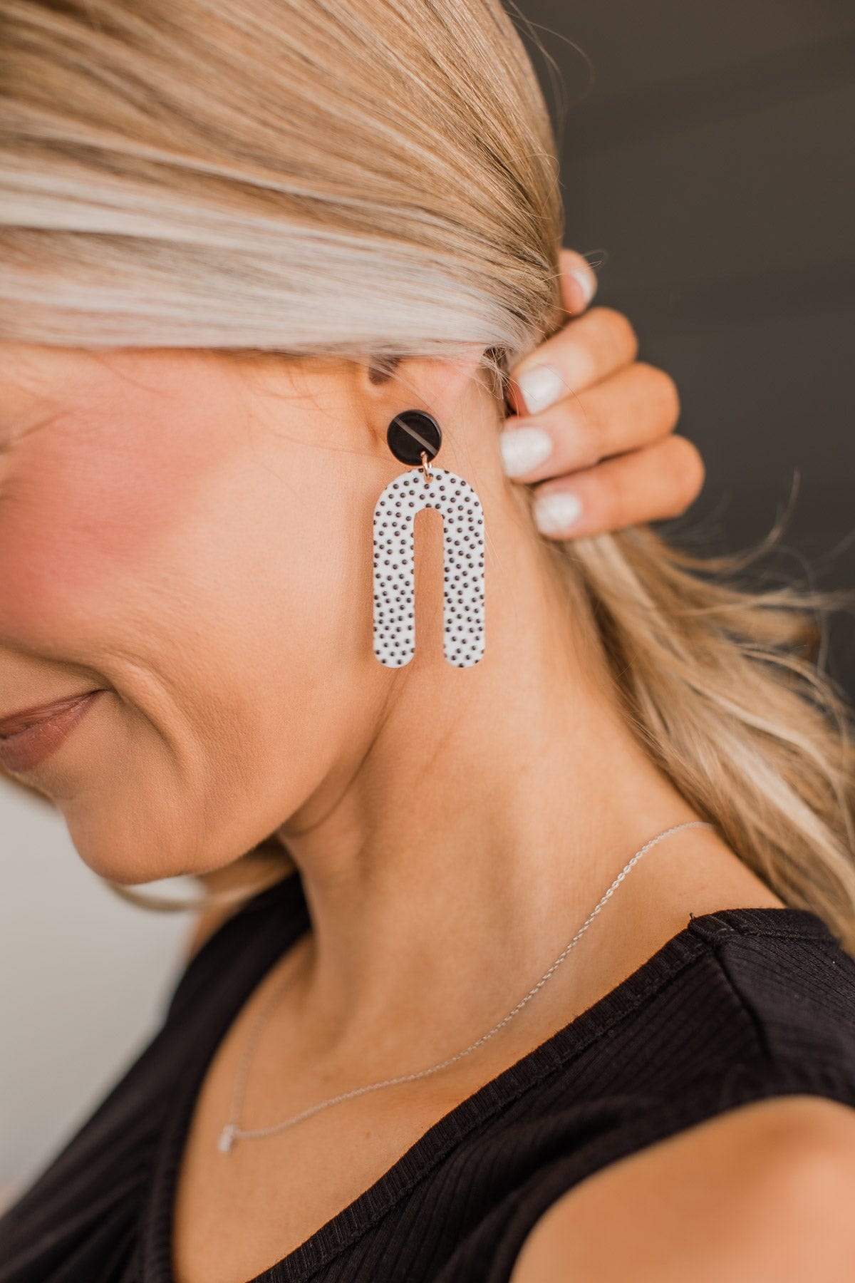 Wanting Love Spotted Arch Dangle Earrings- White