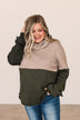 Never Too Close Cowl Neck Top- Taupe & Dark Olive