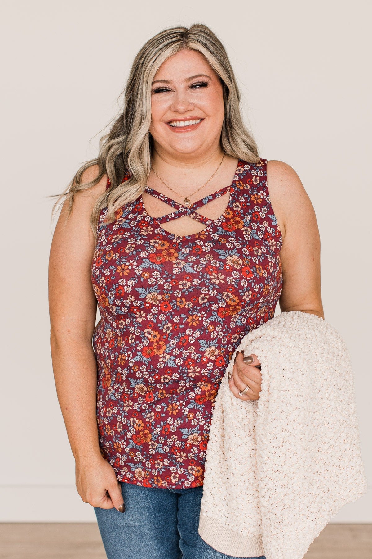 All About You Floral Tank Top- Burgundy