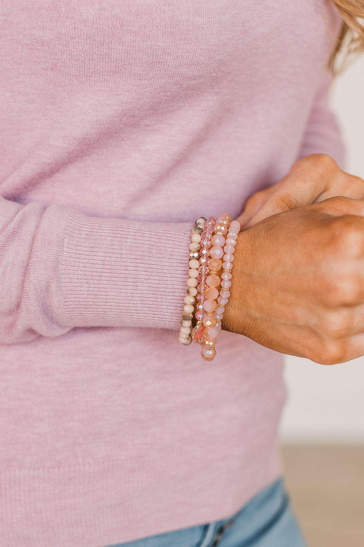 Stay Fabulous Stackable Bracelet Set- Light Pink