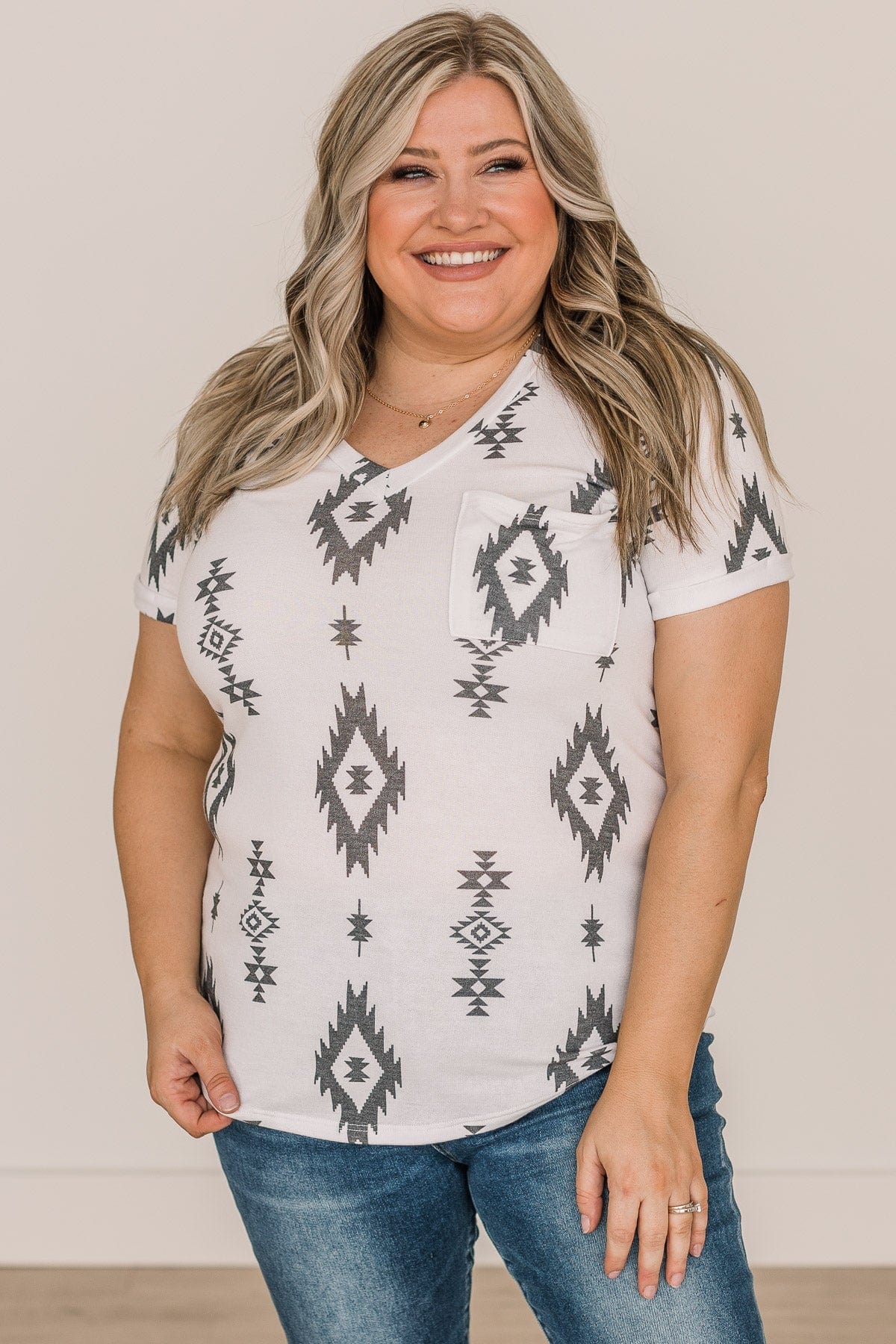 Spread Your Wings Aztec Print Top- Ivory